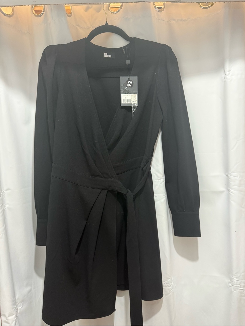 THE KOOPLES Black Wrap Mini Dress with Long Sleeves